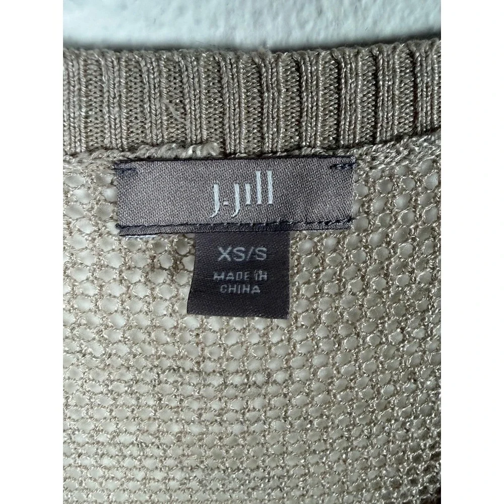 J. Jill Womens XS/S Linen Blend Tribal Geometric‎ Knit V-Neck Sweater Beige